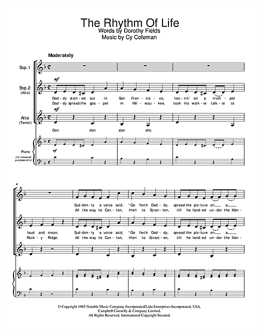 Preview Cy Coleman The Rhythm Of Life Pop sheet music, notes and chords for Piano, Vocal & Guitar (Right-Hand Melody), SKU: 33747 The Rhythm Of Life sheet music