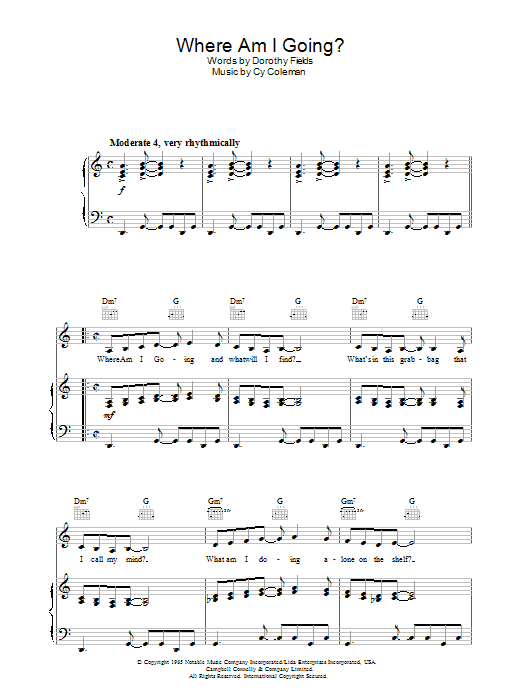 Preview Cy Coleman Where Am I Going? Pop sheet music, notes and chords for Piano, Vocal & Guitar (Right-Hand Melody), SKU: 33695 Where Am I Going? sheet music