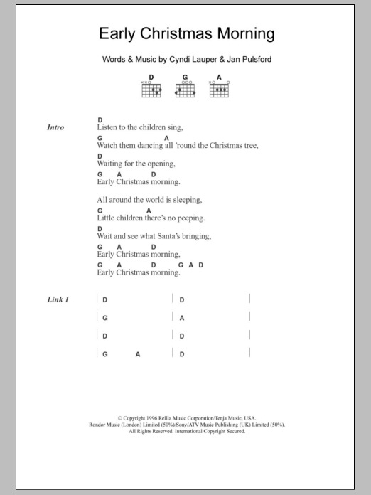 Cyndi Lauper Early Christmas Morning Sheet Music Notes & Chords for Lyrics & Chords - Download or Print PDF