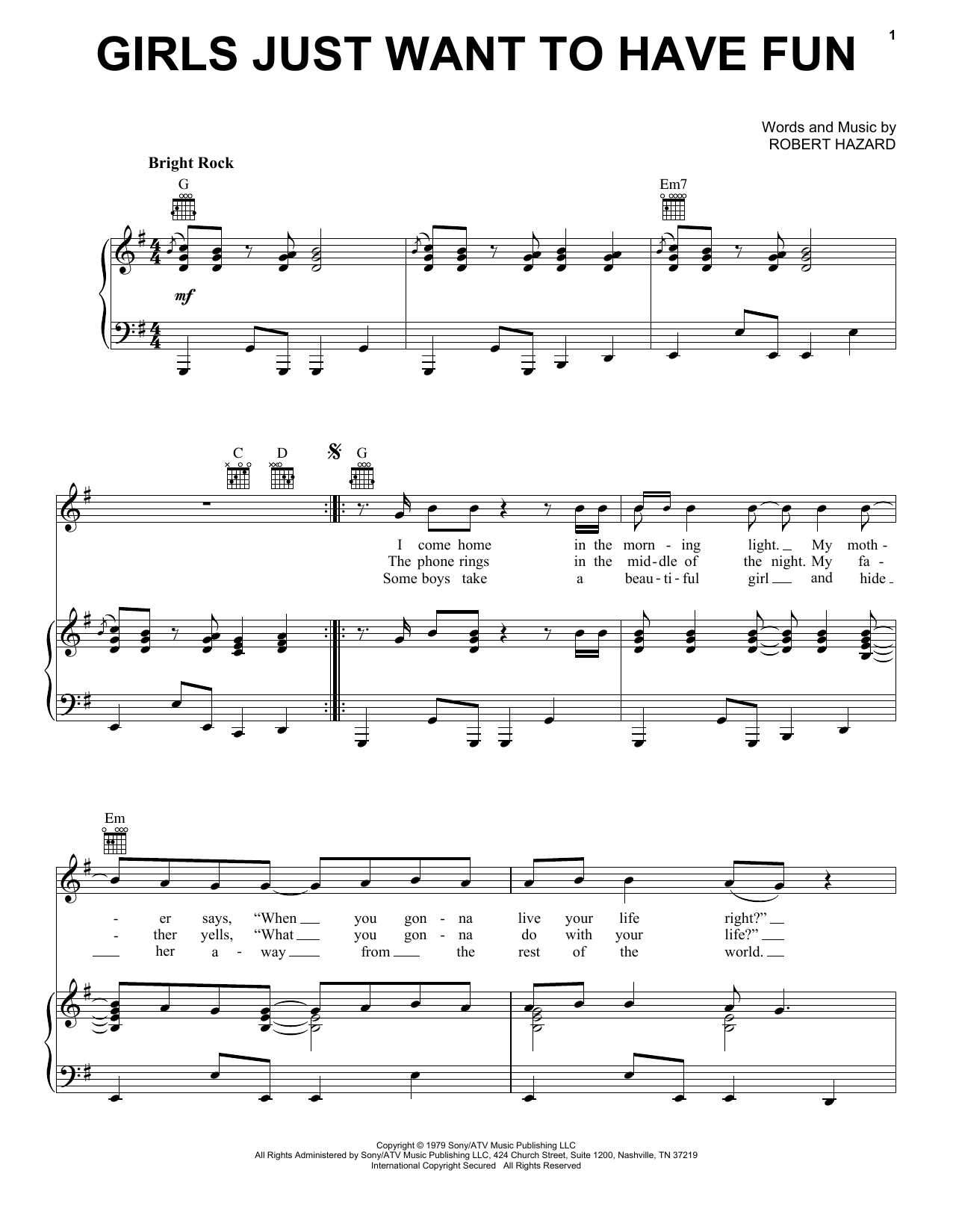 Cyndi Lauper Girls Just Want To Have Fun Sheet Music Notes & Chords for Voice - Download or Print PDF
