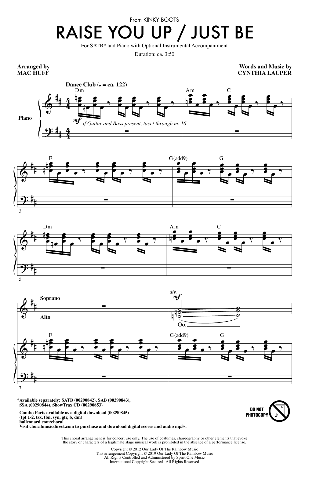 Cyndi Lauper Raise You Up/Just Be (from Kinky Boots) (arr. Mac Huff) Sheet Music Notes & Chords for SAB Choir - Download or Print PDF