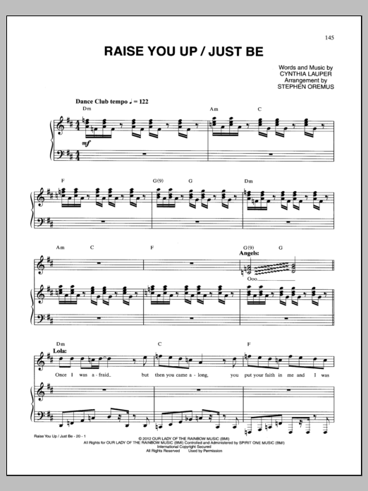 Cyndi Lauper Raise You Up/Just Be (from Kinky Boots) Sheet Music Notes & Chords for Piano & Vocal - Download or Print PDF