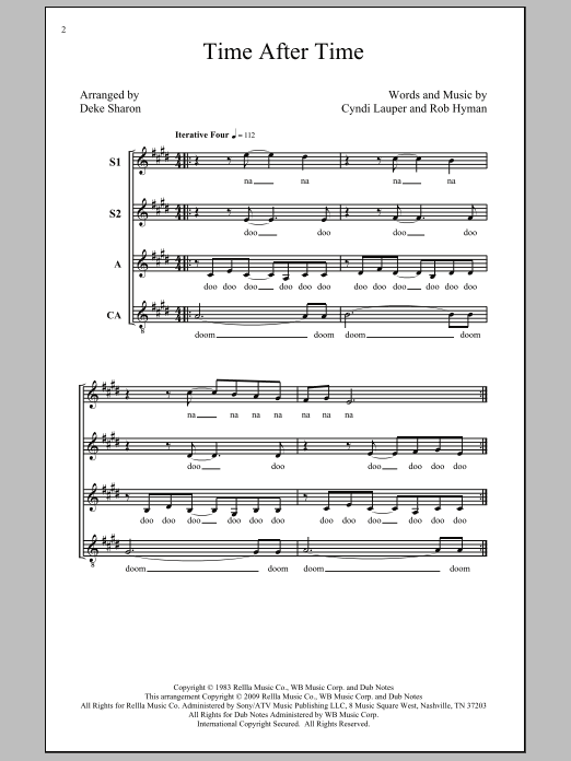 Cyndi Lauper Time After Time (arr. Deke Sharon) Sheet Music Notes & Chords for SSA - Download or Print PDF