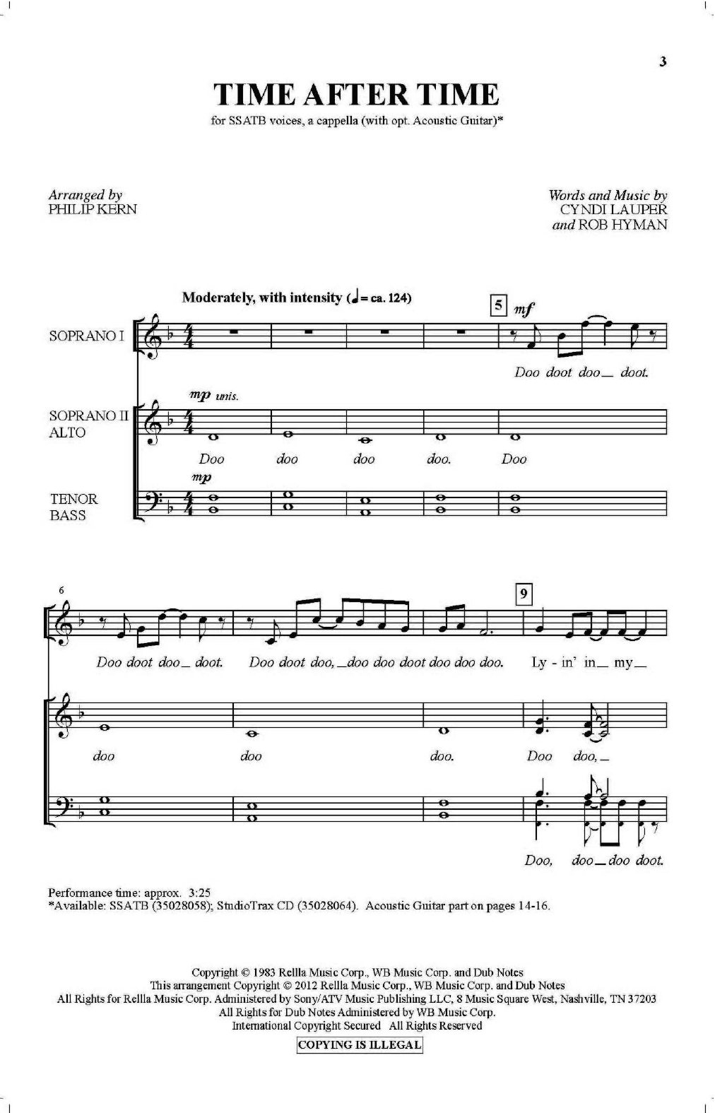 Cyndi Lauper Time After Time (arr. Philip Kern) Sheet Music Notes & Chords for SATB Choir - Download or Print PDF