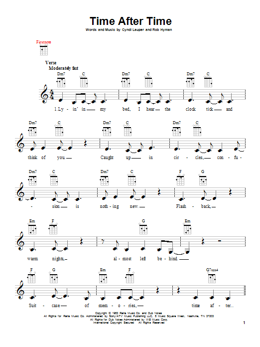 Cyndi Lauper Time After Time (feat. Sarah McLachlan) Sheet Music Notes & Chords for Ukulele - Download or Print PDF