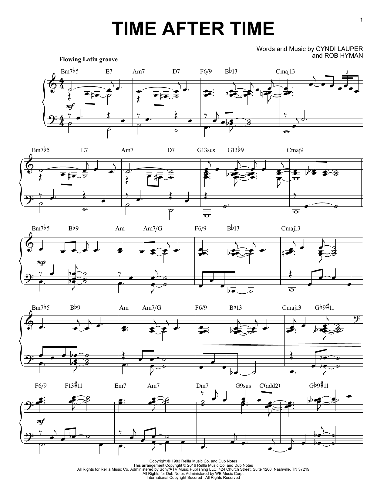 Cyndi Lauper Time After Time [Jazz version] (arr. Brent Edstrom) Sheet Music Notes & Chords for Piano - Download or Print PDF