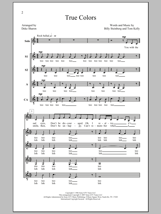 Cyndi Lauper True Colors (arr. Deke Sharon) Sheet Music Notes & Chords for SATB - Download or Print PDF