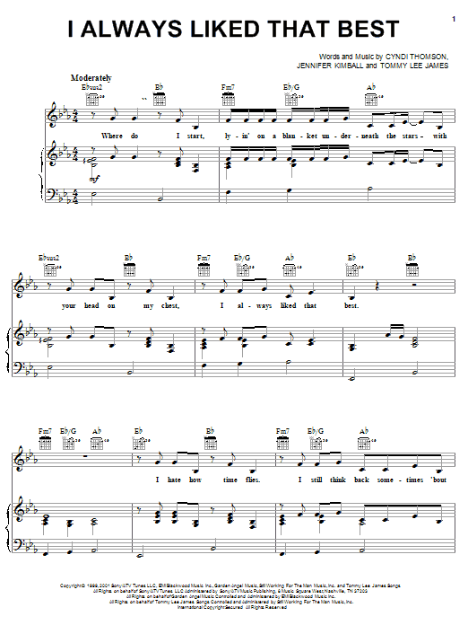 Cyndi Thomson I Always Liked That Best Sheet Music Notes & Chords for Piano, Vocal & Guitar (Right-Hand Melody) - Download or Print PDF