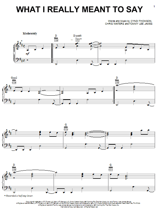 Cyndi Thomson What I Really Meant To Say Sheet Music Notes & Chords for Easy Guitar Tab - Download or Print PDF