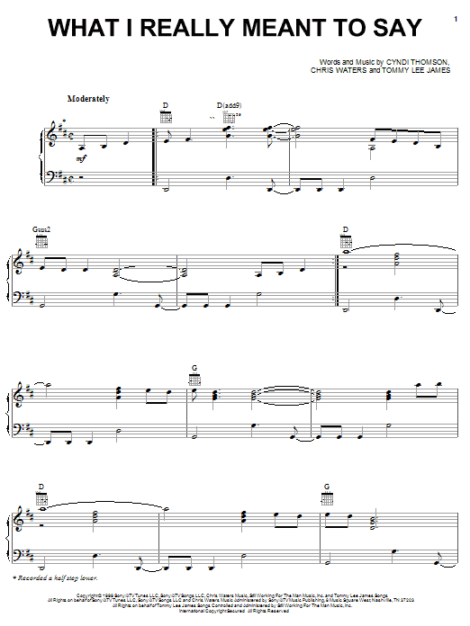 Preview Cyndi Thomson What I Really Meant To Say Country sheet music, notes and chords for Easy Guitar Tab, SKU: 22582 What I Really Meant To Say sheet music