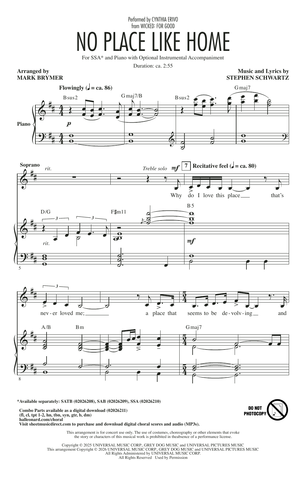 Cynthia Erivo No Place Like Home (arr. Mark Brymer) Sheet Music Notes & Chords for SSA Choir - Download or Print PDF