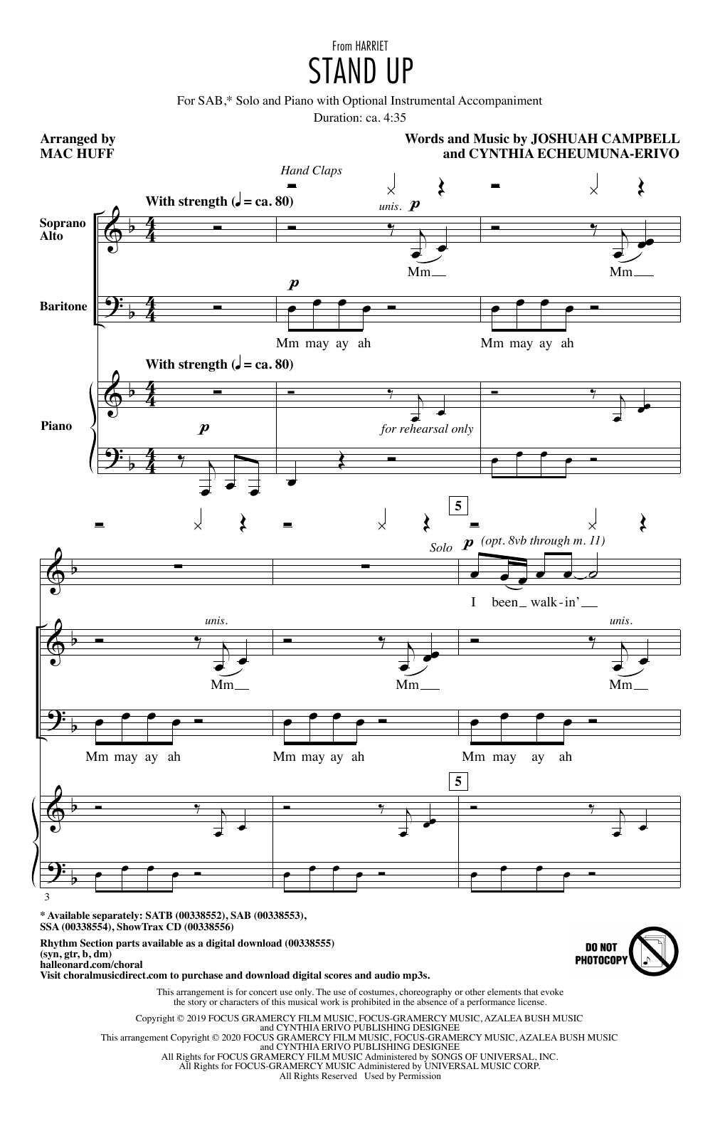 Cynthia Erivo Stand Up (from Harriet) (arr. Mac Huff) Sheet Music Notes & Chords for SSA Choir - Download or Print PDF