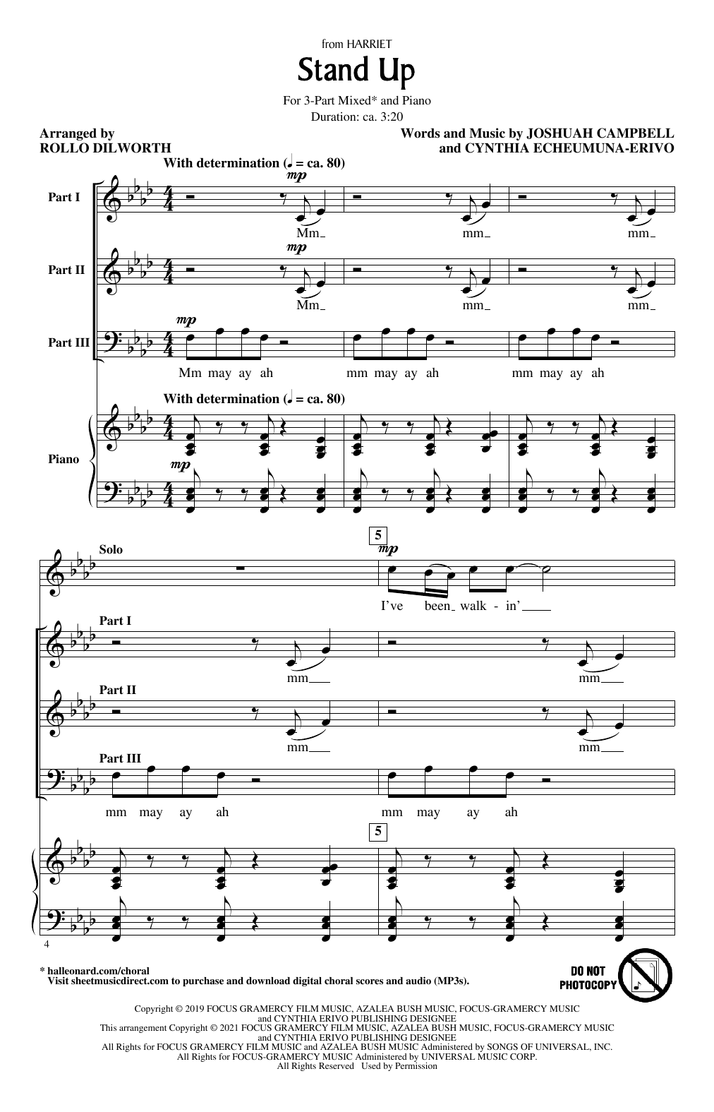 Cynthia Erivo Stand Up (from Harriet) (arr. Rollo Dilworth) Sheet Music Notes & Chords for 3-Part Mixed Choir - Download or Print PDF