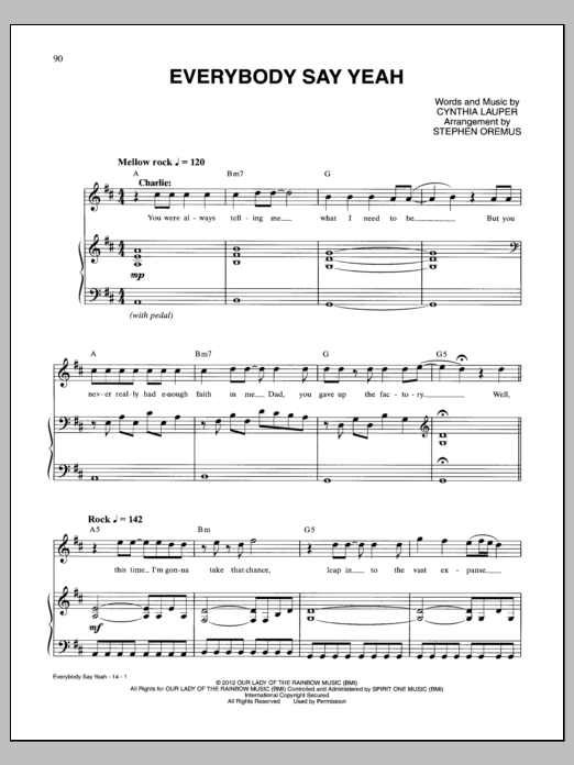 Cynthia Lauper Everybody Say Yeah Sheet Music Notes & Chords for Piano & Vocal - Download or Print PDF