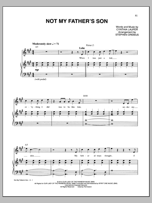 Cynthia Lauper Not My Father's Son Sheet Music Notes & Chords for Piano & Vocal - Download or Print PDF