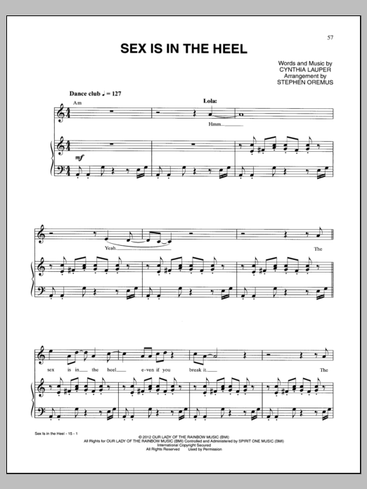 Cynthia Lauper Sex Is In The Heel Sheet Music Notes & Chords for Piano & Vocal - Download or Print PDF