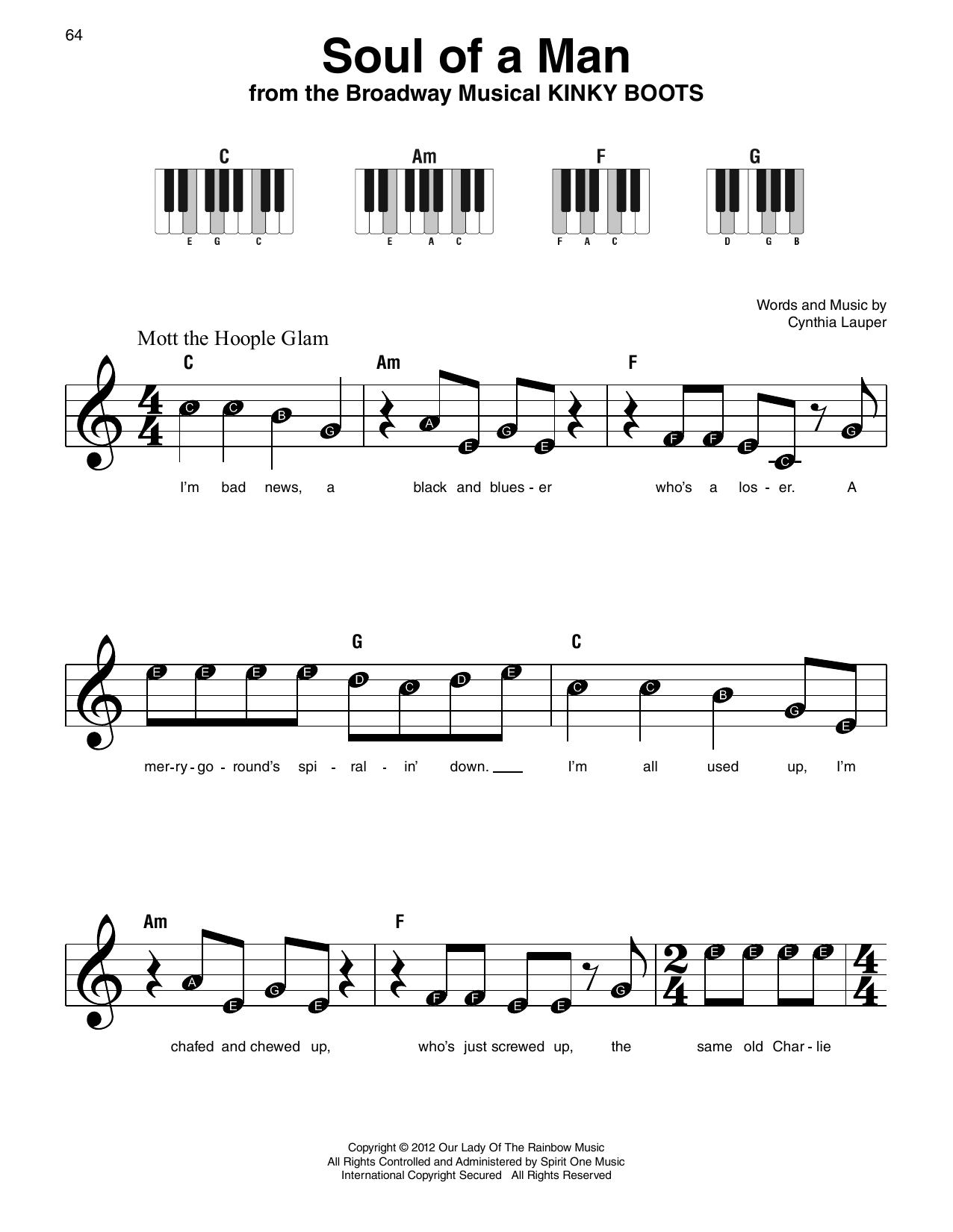 Cynthia Lauper Soul Of A Man (from Kinky Boots) Sheet Music Notes & Chords for Super Easy Piano - Download or Print PDF