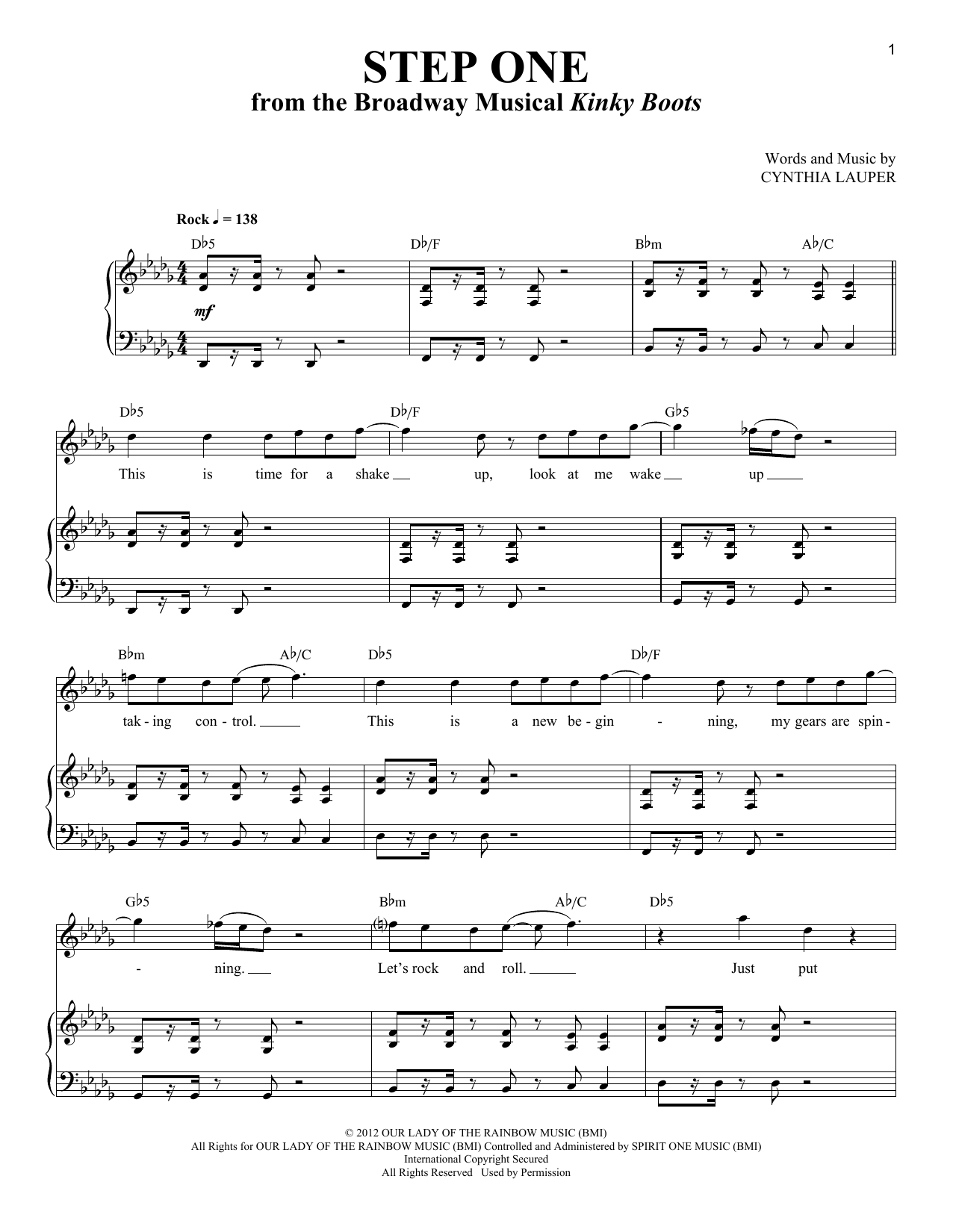 Cynthia Lauper Step One Sheet Music Notes & Chords for Piano & Vocal - Download or Print PDF