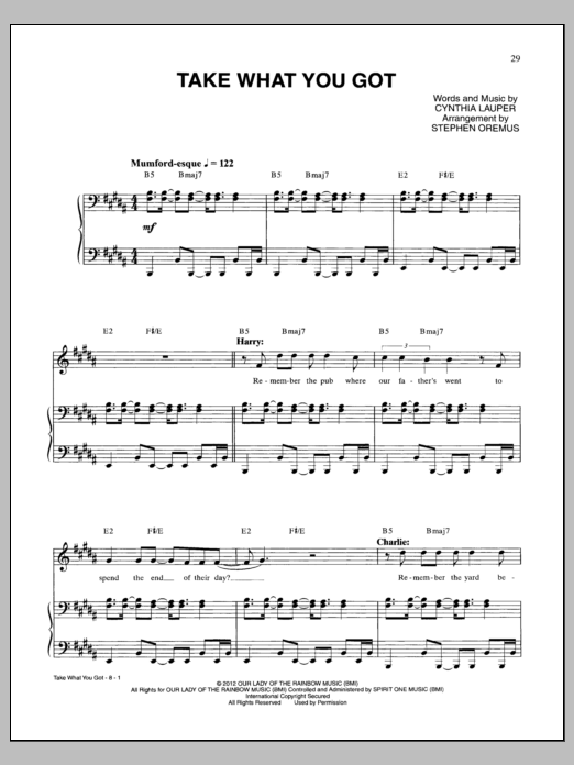 Cynthia Lauper Take What You Got Sheet Music Notes & Chords for Piano & Vocal - Download or Print PDF