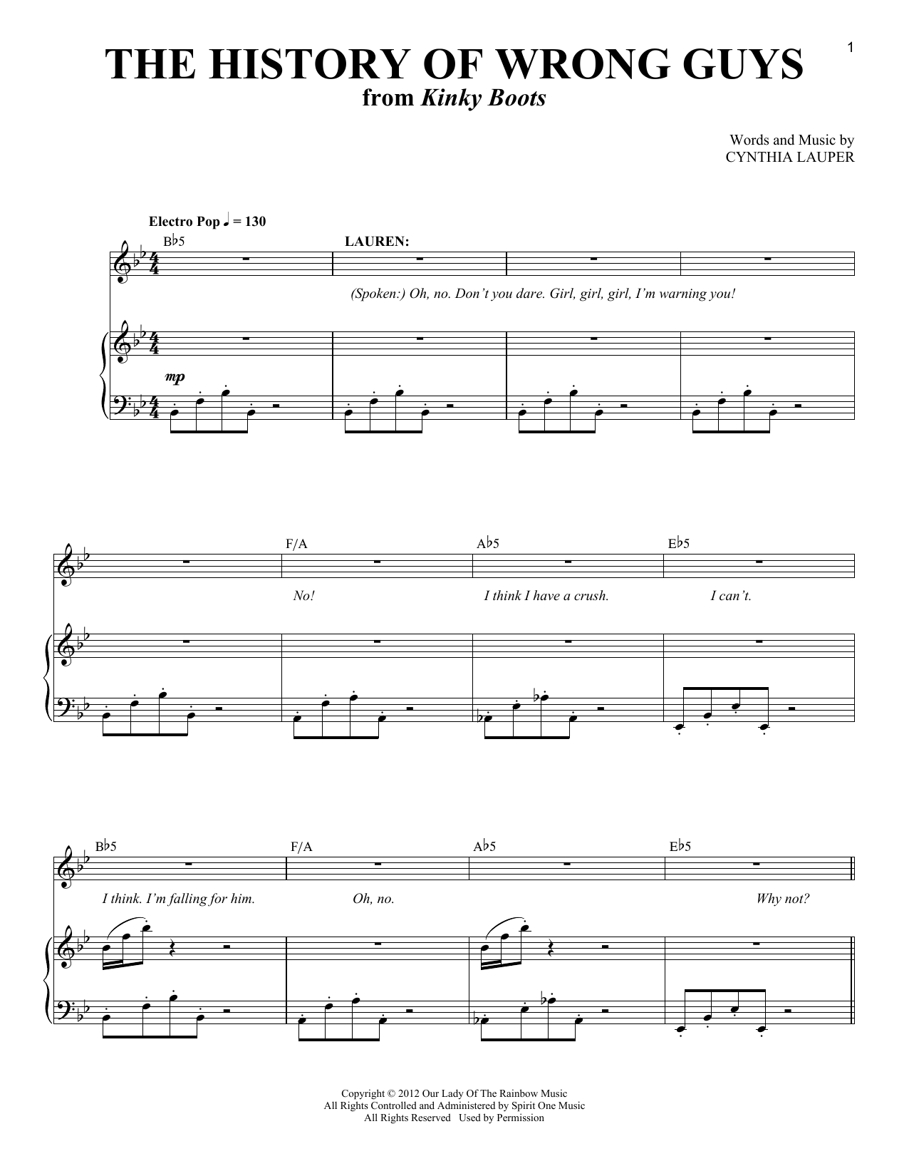 Cynthia Lauper The History Of Wrong Guys Sheet Music Notes & Chords for Piano & Vocal - Download or Print PDF