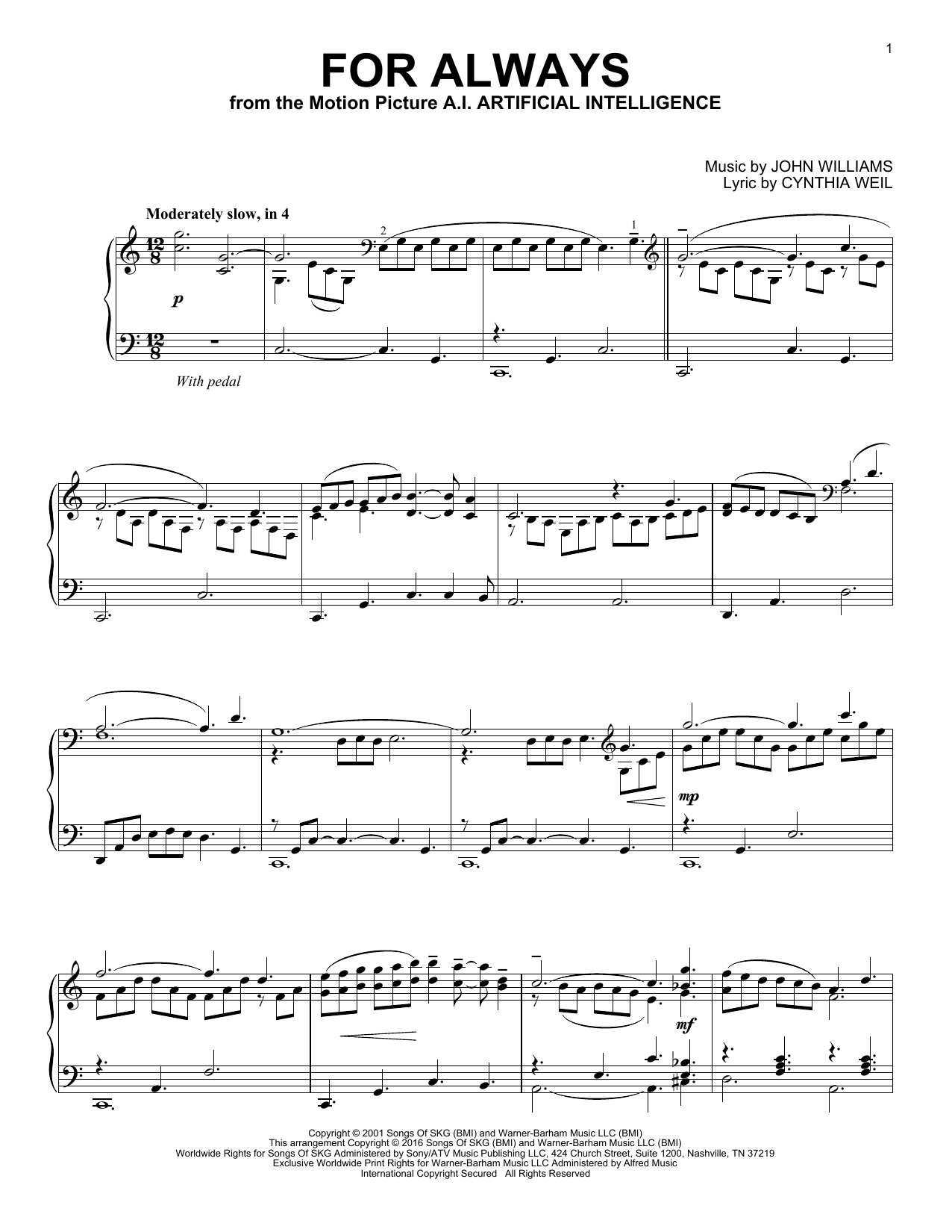 Cynthia Weil For Always Sheet Music Notes & Chords for Piano - Download or Print PDF