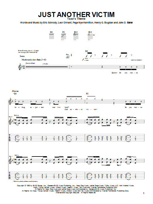 Cypress Hill Just Another Victim Sheet Music Notes & Chords for Guitar Tab - Download or Print PDF