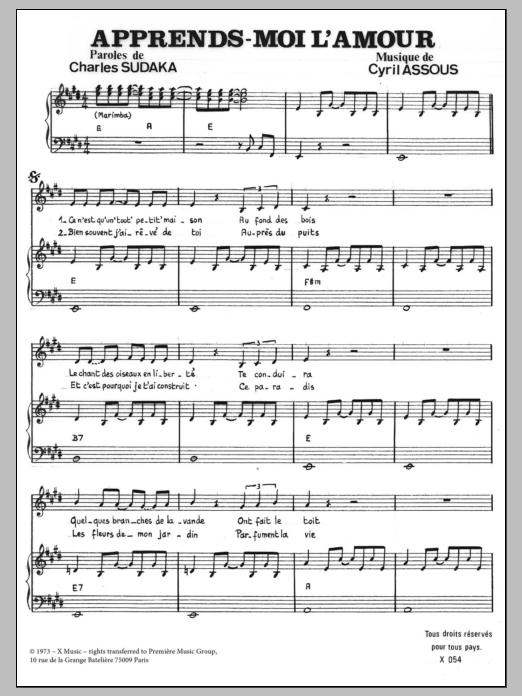 Cyril Assous APPRENDS MOI L'AMOUR Sheet Music Notes & Chords for Piano & Vocal - Download or Print PDF