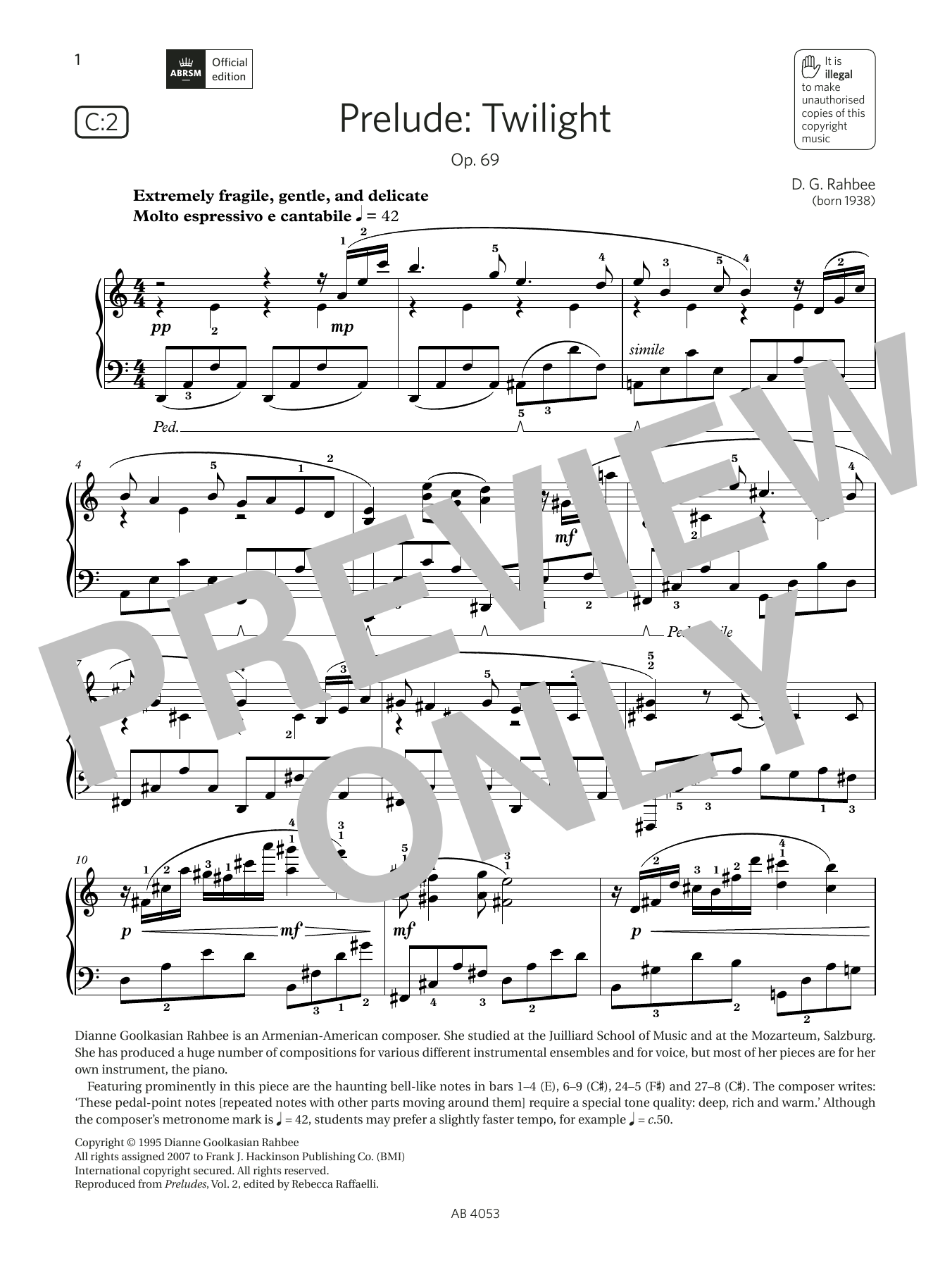 D G Rahbee Prelude: Twilight (Grade 7, list C2, from the ABRSM Piano Syllabus 2023 & 2024) Sheet Music Notes & Chords for Piano Solo - Download or Print PDF