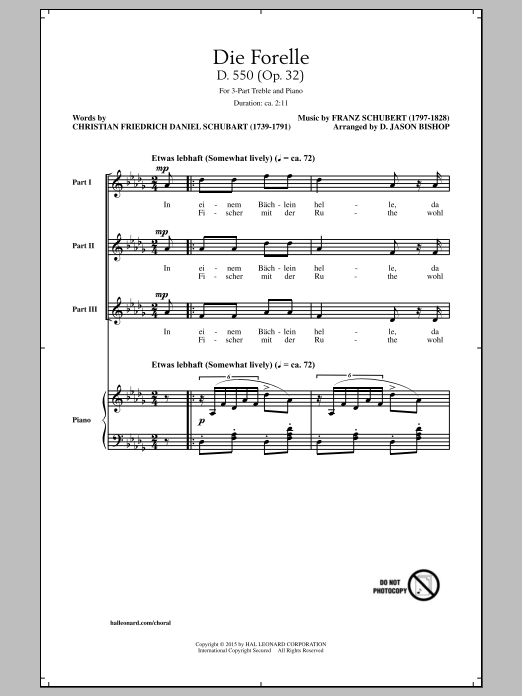 D. Jason Bishop Die Forelle (Schubert) Sheet Music Notes & Chords for 3-Part Treble - Download or Print PDF
