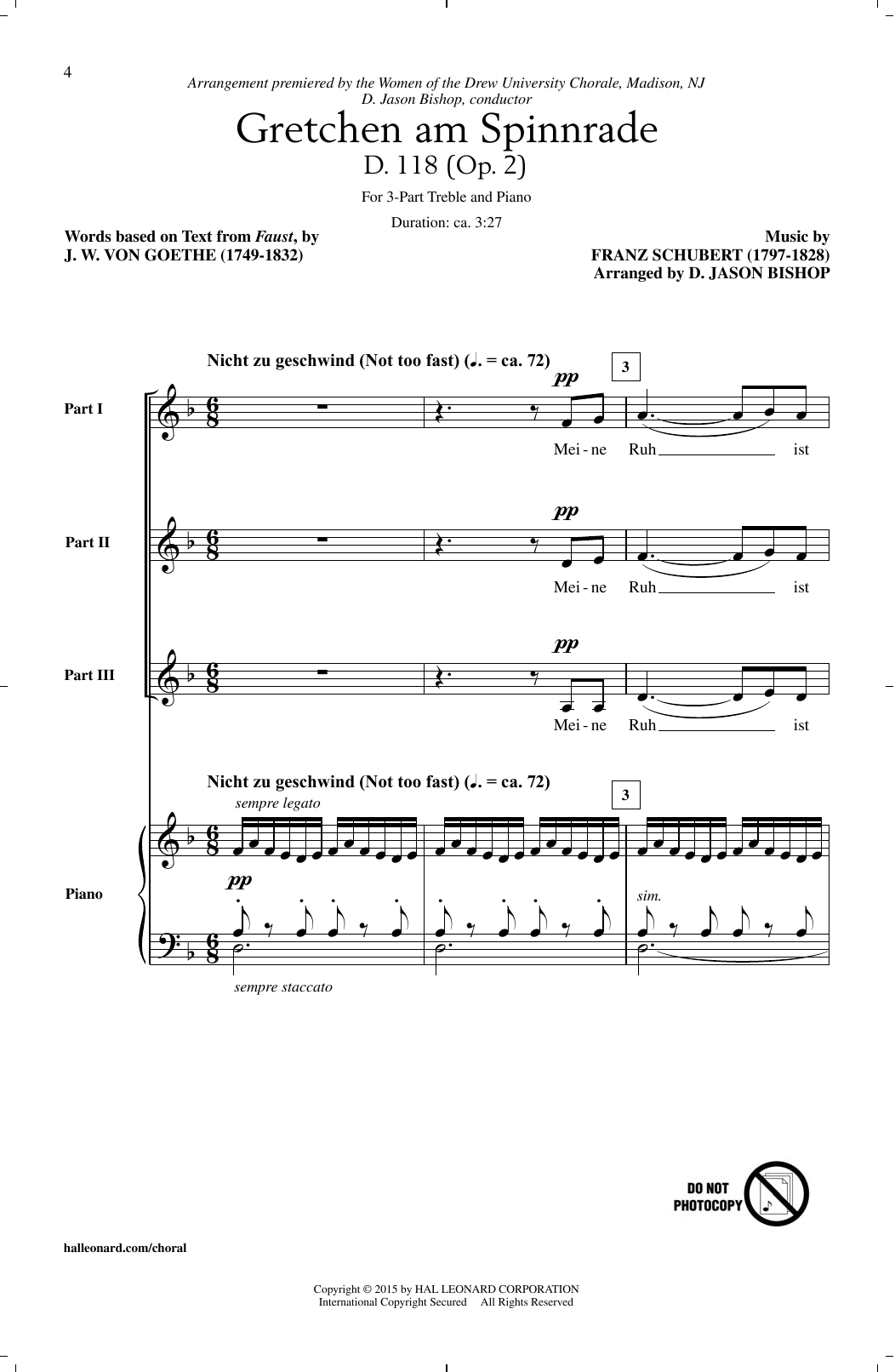 D. Jason Bishop Gretchen At The Spinning Wheel (Gretchen Am Spinnrade) Sheet Music Notes & Chords for 3-Part Treble - Download or Print PDF