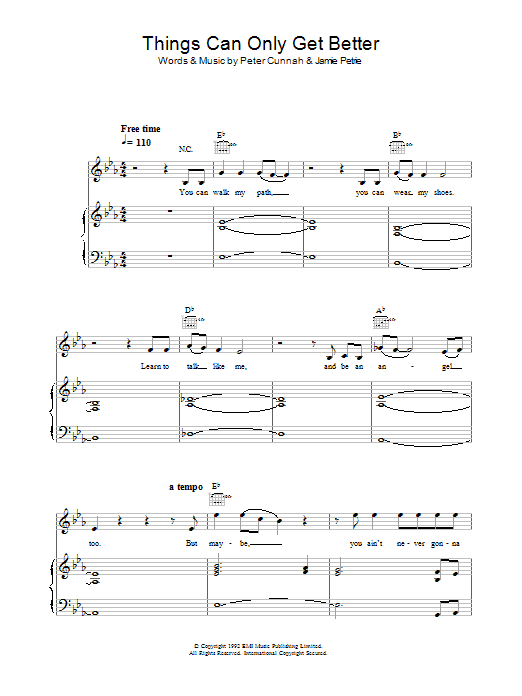 D Ream: Things Can Only Get Better Sheet Music Notes & Chords for Piano, Vocal & Guitar - Download or Print PDF
