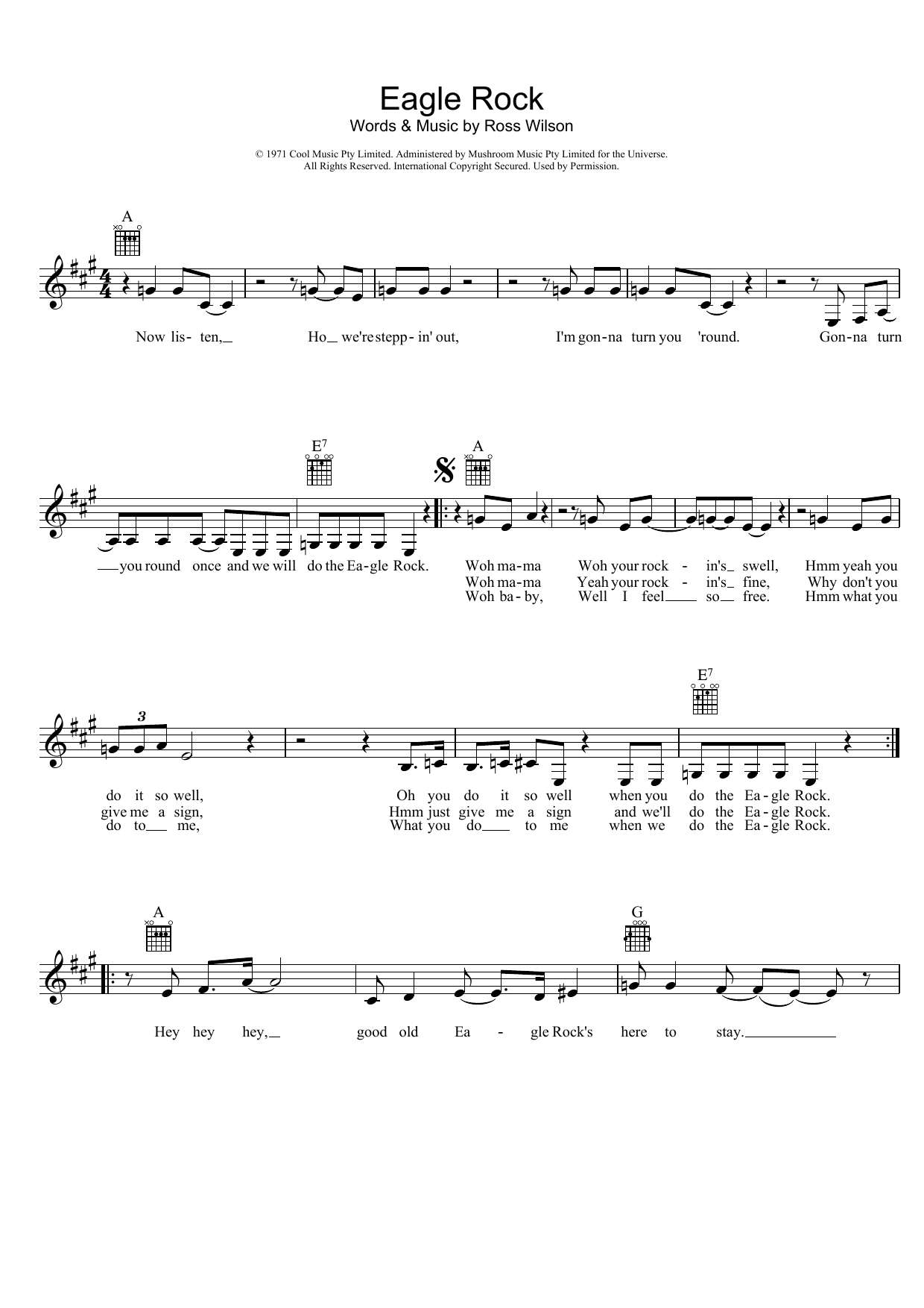 Daddy Cool Eagle Rock Sheet Music Notes & Chords for Guitar Tab - Download or Print PDF