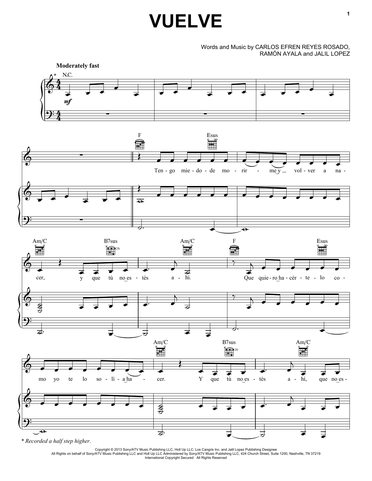 Daddy Yankee Vuelve (Feat. Bad Bunny) Sheet Music Notes & Chords for Piano, Vocal & Guitar (Right-Hand Melody) - Download or Print PDF