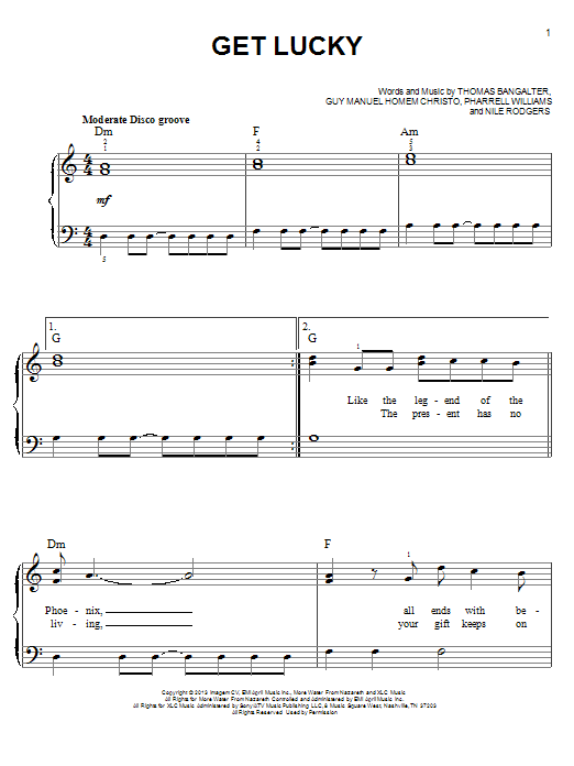 Daft Punk Featuring Pharrell Williams Get Lucky Sheet Music Notes & Chords for Easy Guitar - Download or Print PDF