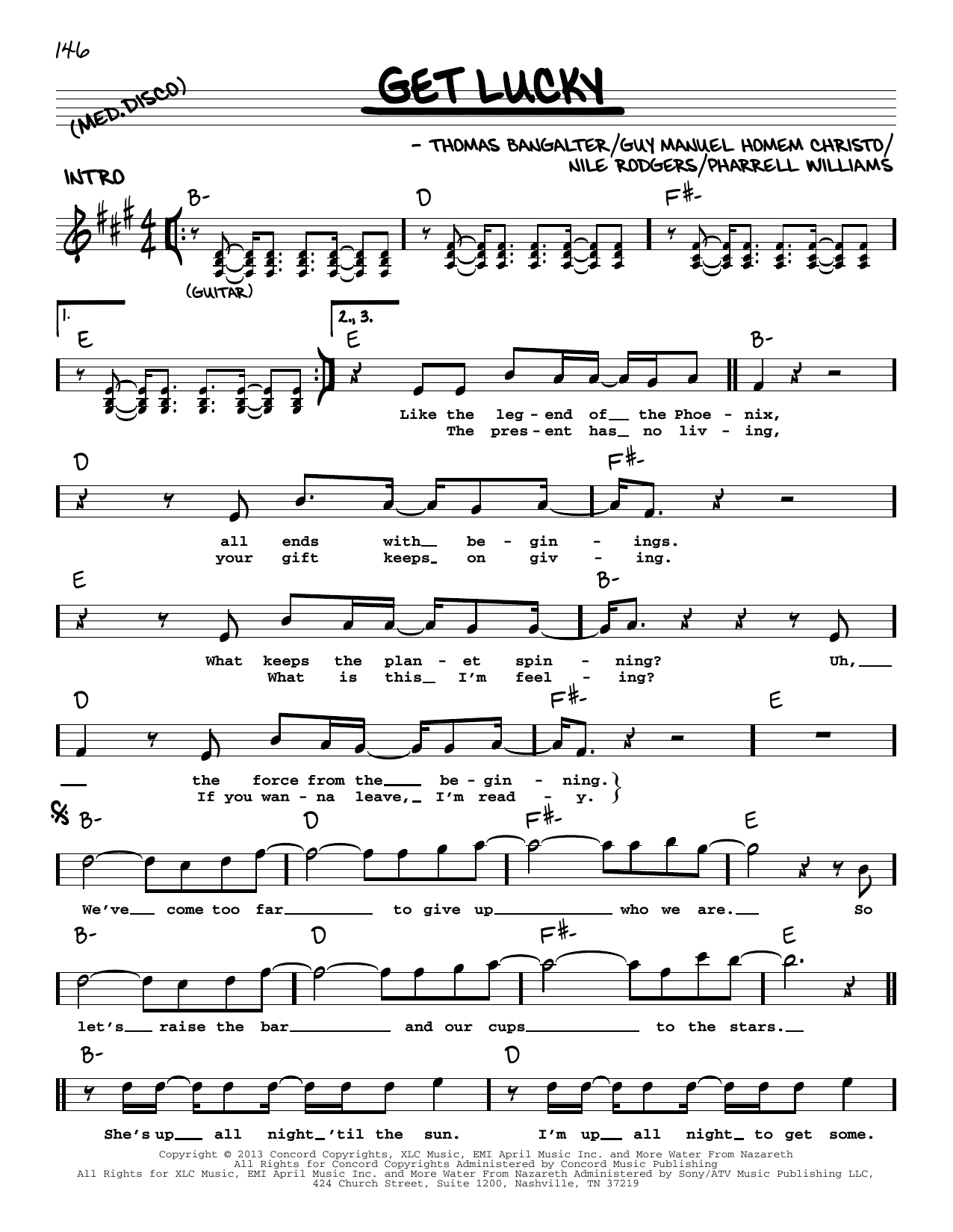 Daft Punk Get Lucky (feat. Pharrell Williams & Nile Rodgers) Sheet Music Notes & Chords for Easy Bass Tab - Download or Print PDF