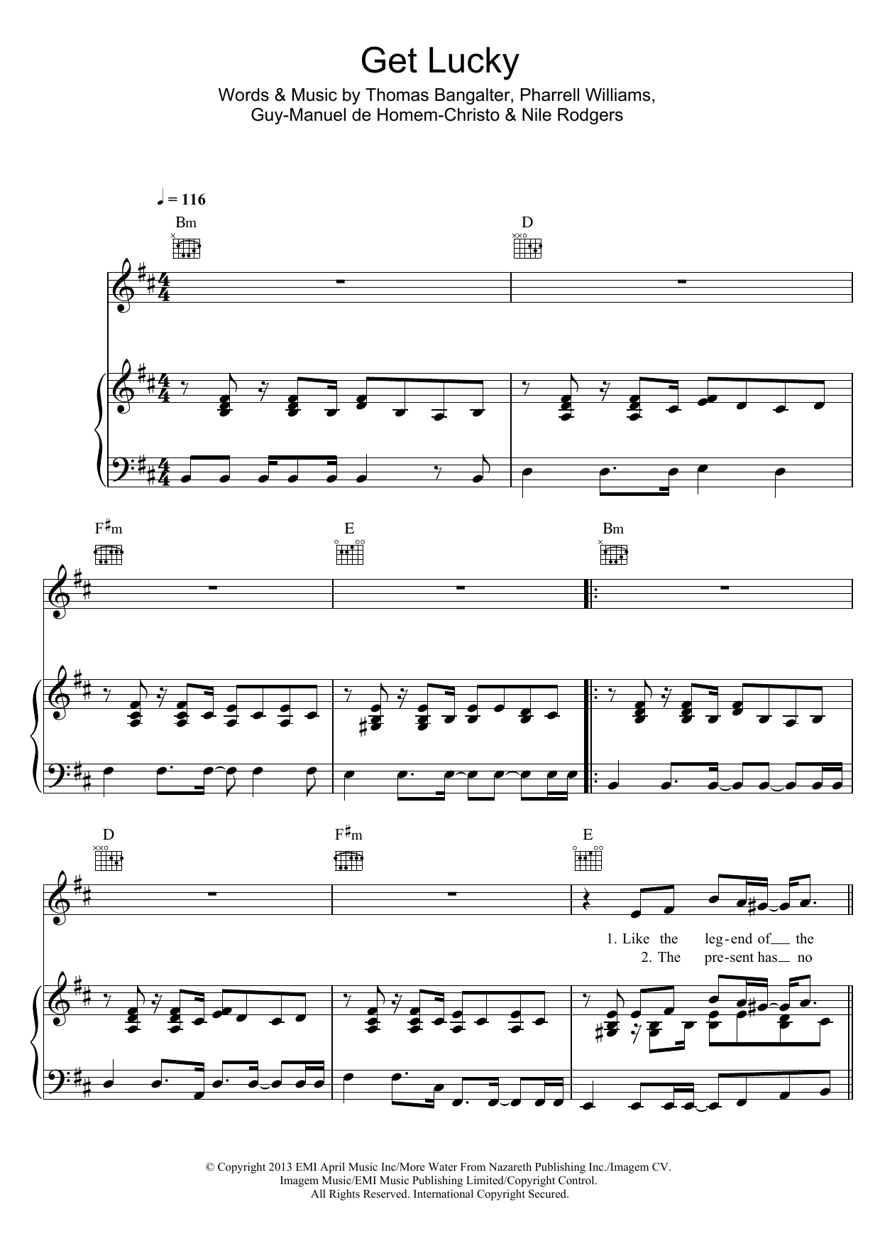 Daft Punk Get Lucky (feat. Pharrell Williams) Sheet Music Notes & Chords for Lyrics & Chords - Download or Print PDF