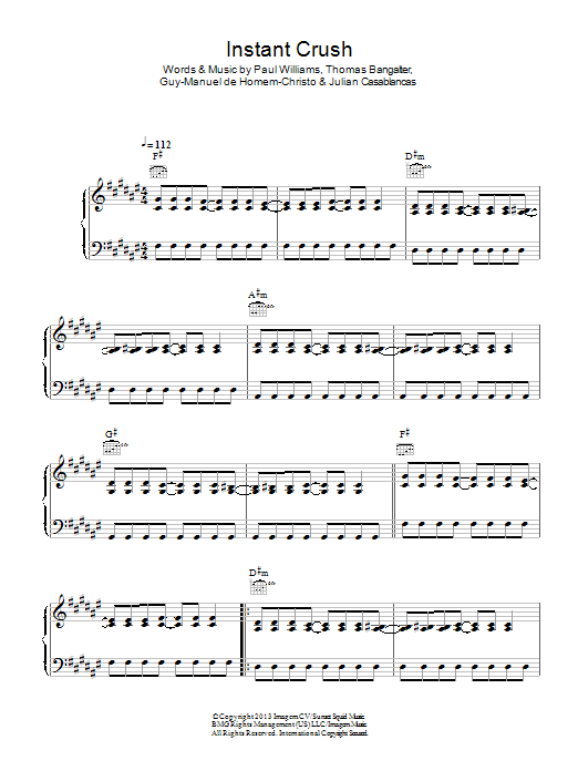 Daft Punk Instant Crush Sheet Music Notes & Chords for Piano, Vocal & Guitar (Right-Hand Melody) - Download or Print PDF