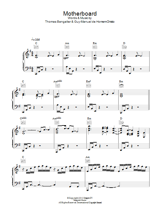 Daft Punk Motherboard Sheet Music Notes & Chords for Piano, Vocal & Guitar (Right-Hand Melody) - Download or Print PDF