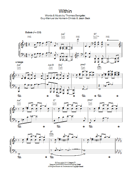 Daft Punk Within Sheet Music Notes & Chords for Piano, Vocal & Guitar (Right-Hand Melody) - Download or Print PDF