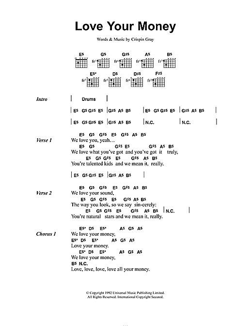 Daisy Chainsaw Love Your Money Sheet Music Notes & Chords for Lyrics & Chords - Download or Print PDF