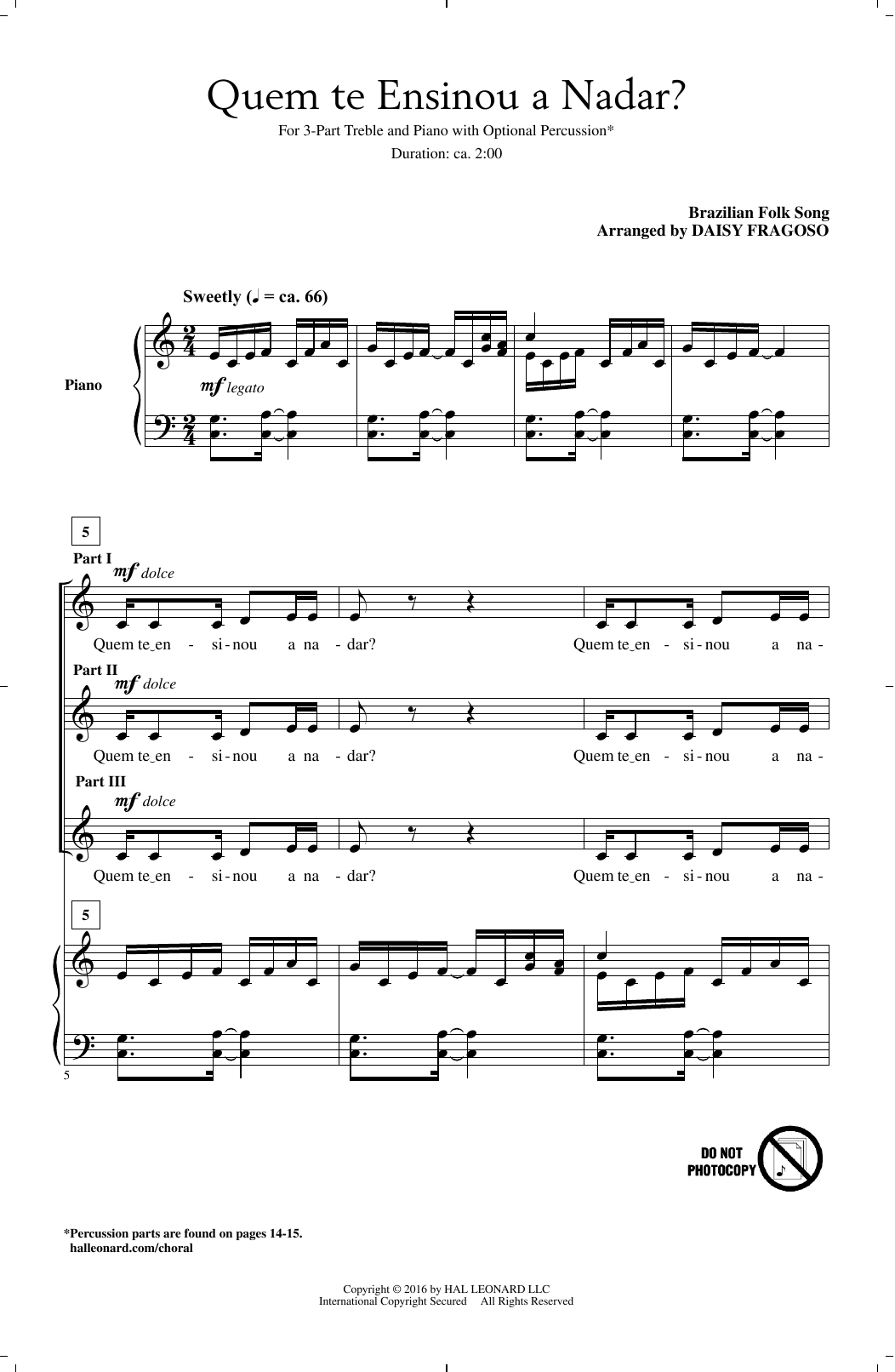 Preview Daisy Fragoso Quem Te Ensinou A Nadar? Festival sheet music, notes and chords for 3-Part Treble, SKU: 176503 Quem Te Ensinou A Nadar? sheet music