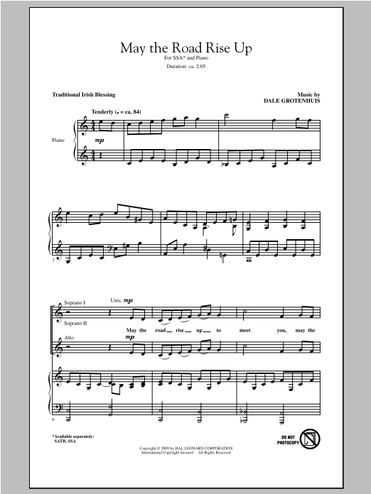 Traditional May The Road Rise Up (arr. Dale Grotenhuis) Sheet Music Notes & Chords for SSA - Download or Print PDF