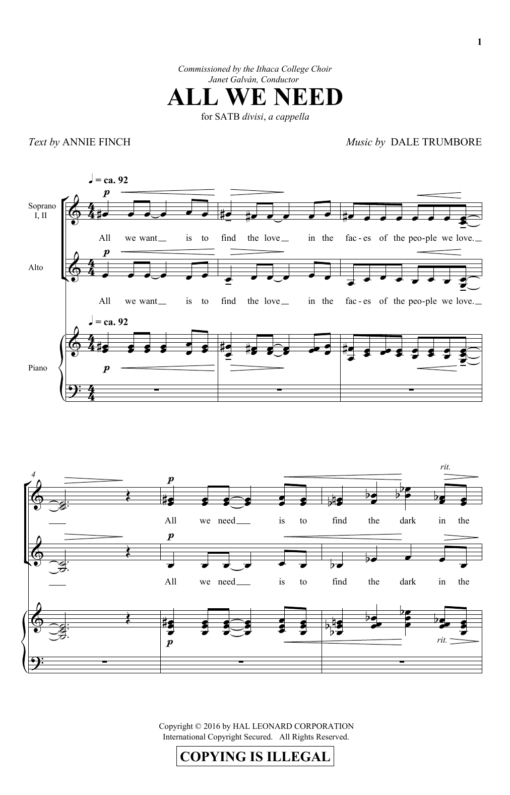 Dale Trumbore All We Need Sheet Music Notes & Chords for SATB - Download or Print PDF