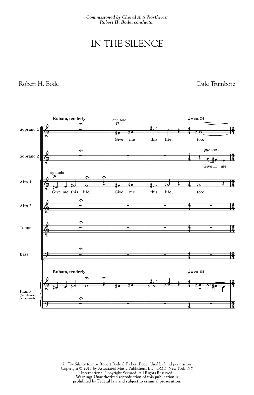 Dale Trumbore In The Silence Sheet Music Notes & Chords for SATB - Download or Print PDF