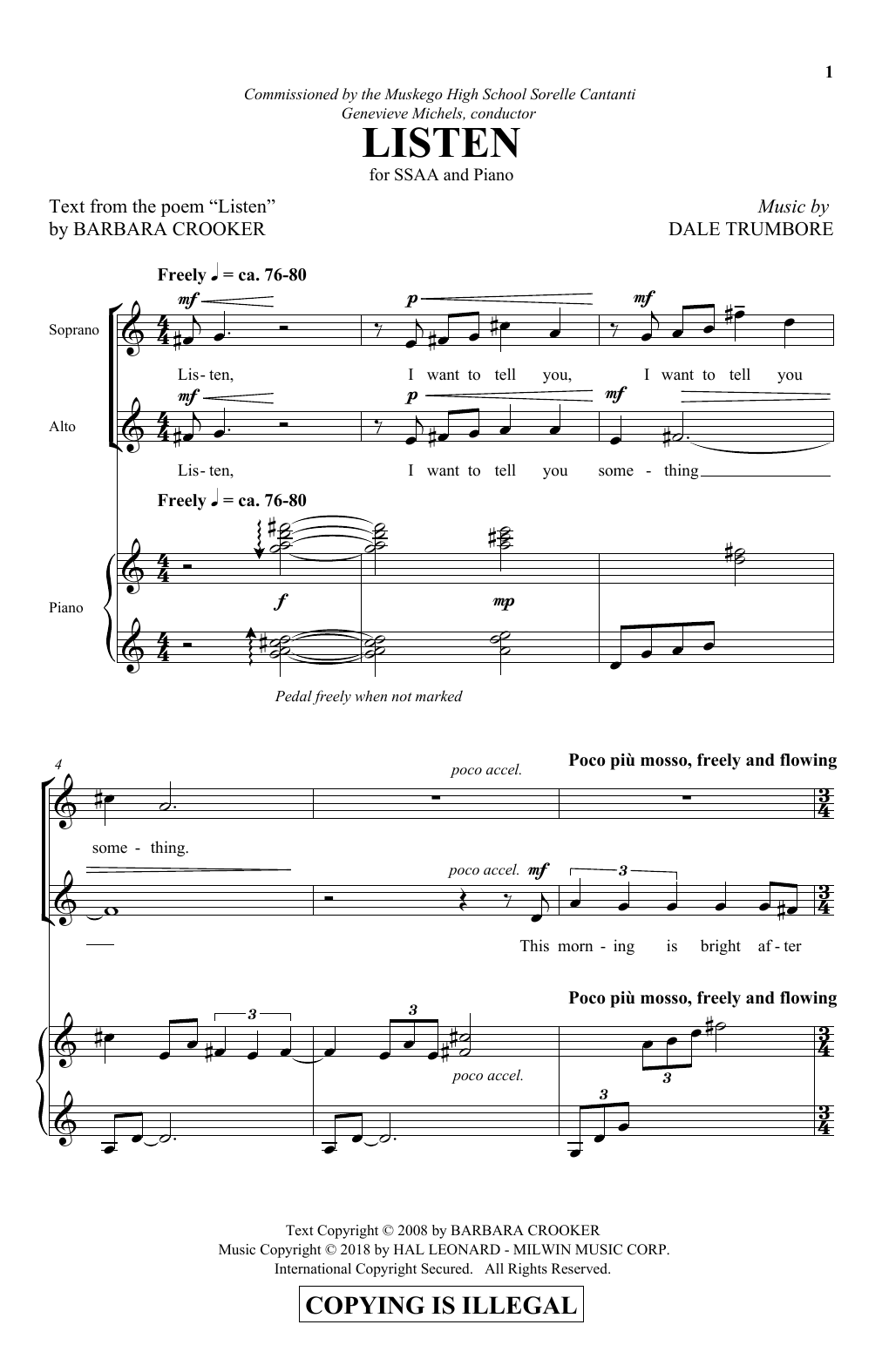 Dale Trumbore Listen Sheet Music Notes & Chords for SSA - Download or Print PDF Dale Trumbore Listen Sheet Music Notes & Chords for SSA - Download or Print PDF