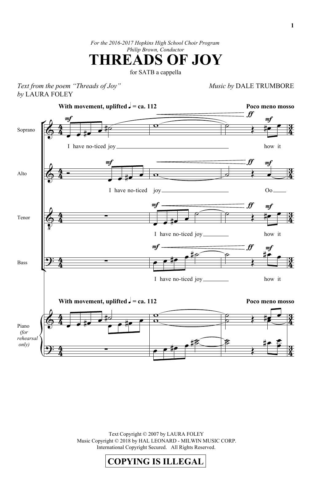 Dale Trumbore Threads Of Joy Sheet Music Notes & Chords for SATB - Download or Print PDF