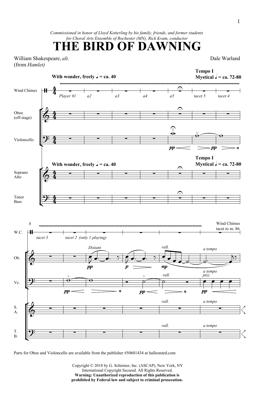 Dale Warland Bird Of Dawning Sheet Music Notes & Chords for SATB Choir - Download or Print PDF