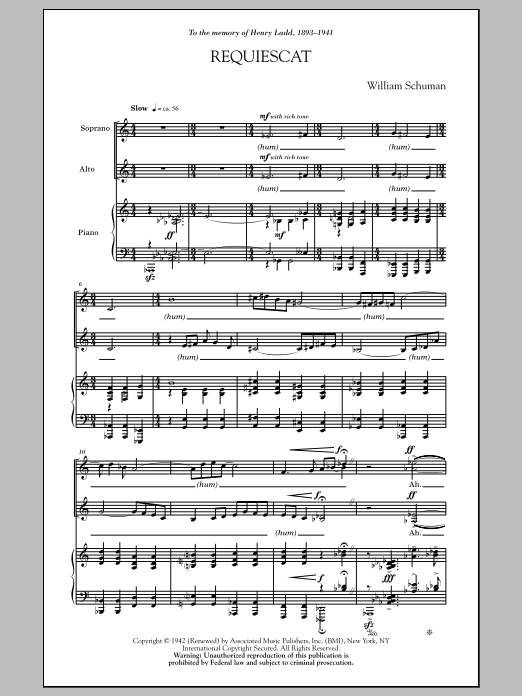 William Schuman Requiescat Sheet Music Notes & Chords for SSA - Download or Print PDF