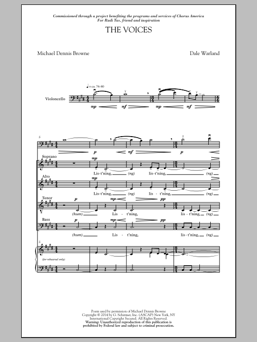 Dale Warland The Voices Sheet Music Notes & Chords for SATB - Download or Print PDF