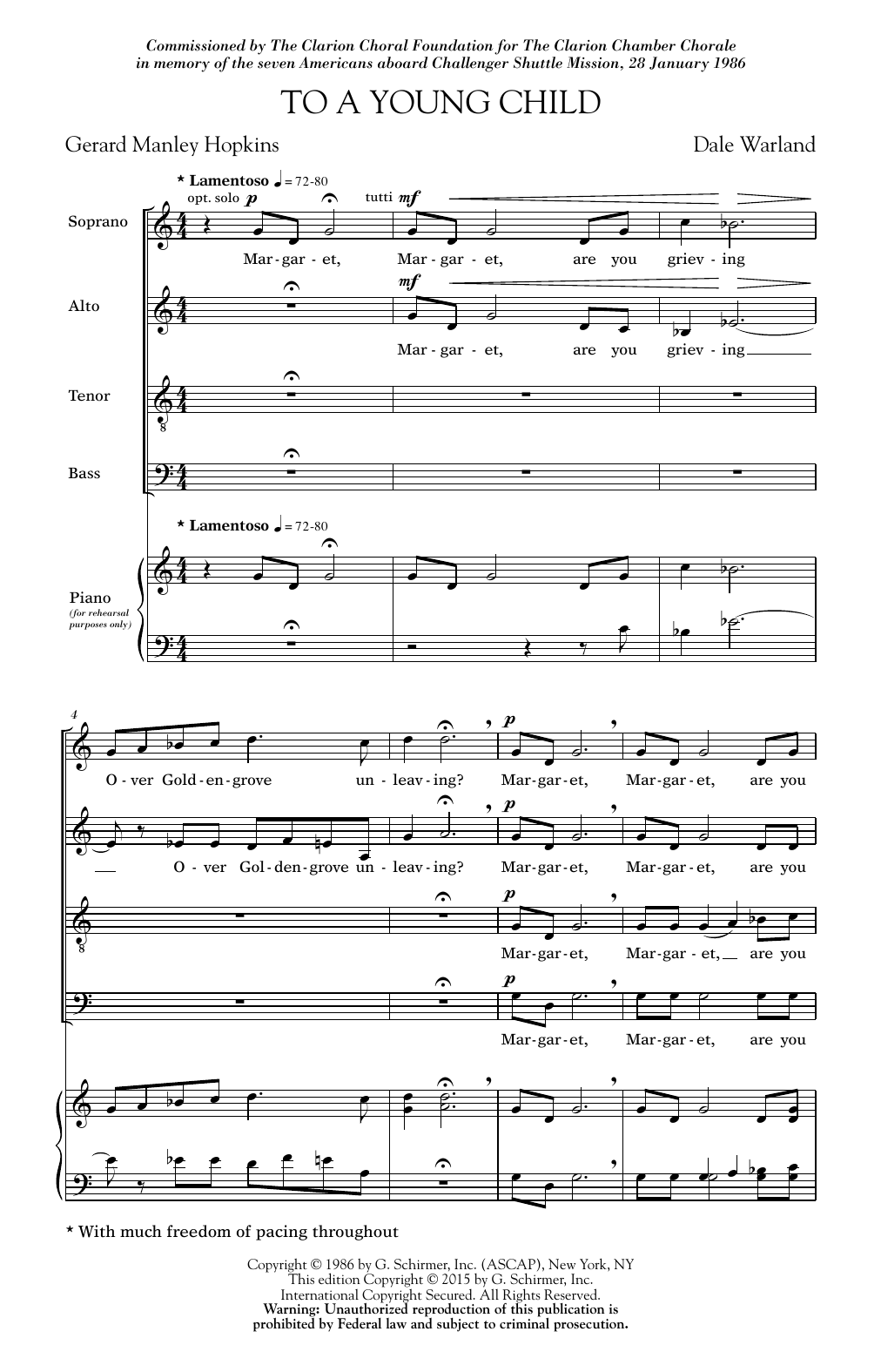Dale Warland To A Young Child Sheet Music Notes & Chords for SATB - Download or Print PDF